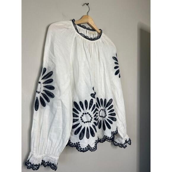 NEW Ulla Johnson Porcelain Louisa Scalloped Eyelet Ruffled Blouse White Size: 10 - Picture 3 of 7